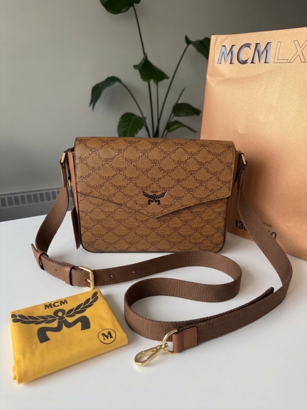 BRAND NEW! MCM Brown Monogram Crossbody Bag